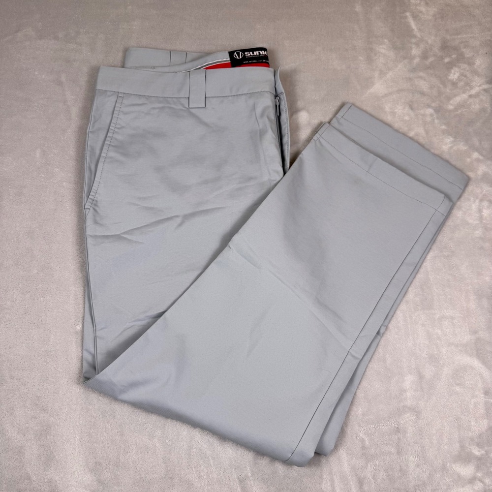 Sunice Mens Golf Pants Light Gray Technical Performance Trousers 36‎ Hemed 27